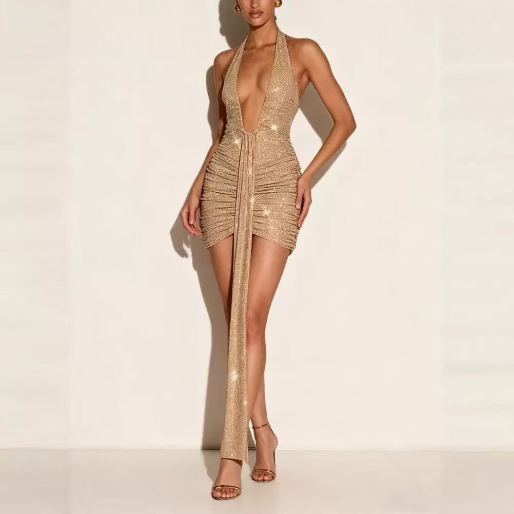 Zimmermann Gold Plunge Halter Mini Dress - Picture 3 of 4